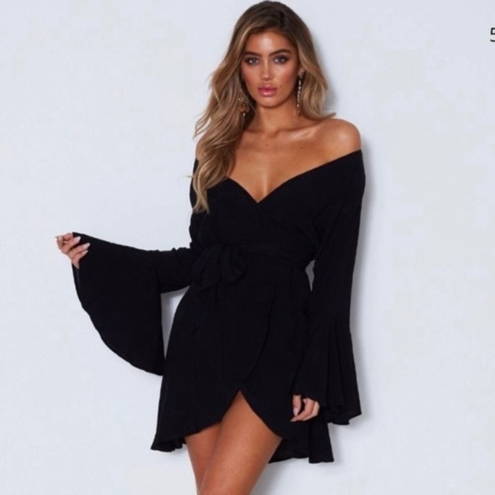 Long Sleeve Wrap Dress Off Shoulders